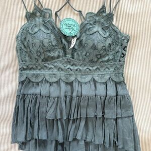 Zenana Outfitters Lace Tiered Top - Teal